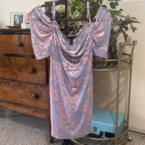 Beautiful blue dress with pink floral detail